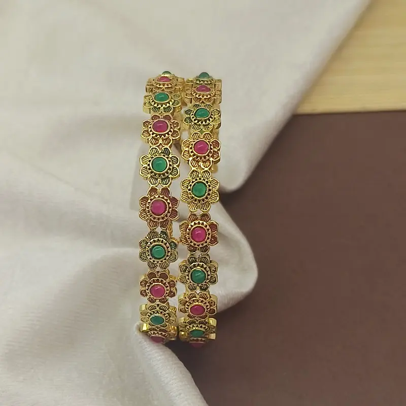 Roundly Sunflower Design Multi-Colour Oxidised Gold Plated Bangle Kadli - Image 4