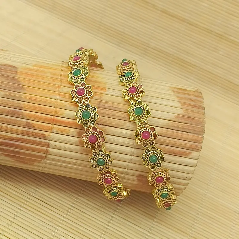 Roundly Sunflower Design Multi-Colour Oxidised Gold Plated Bangle Kadli - Image 5