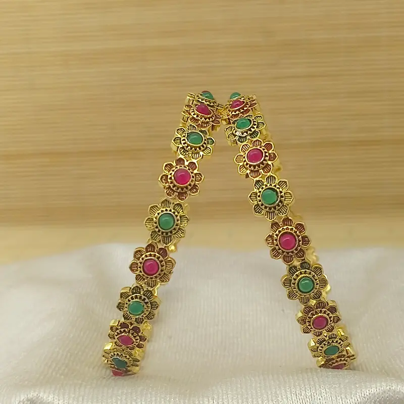 Roundly Sunflower Design Multi-Colour Oxidised Gold Plated Bangle Kadli - Image 6