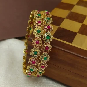 Roundly Sunflower Design Multi-Colour Oxidised Gold Plated Bangle Kadli
