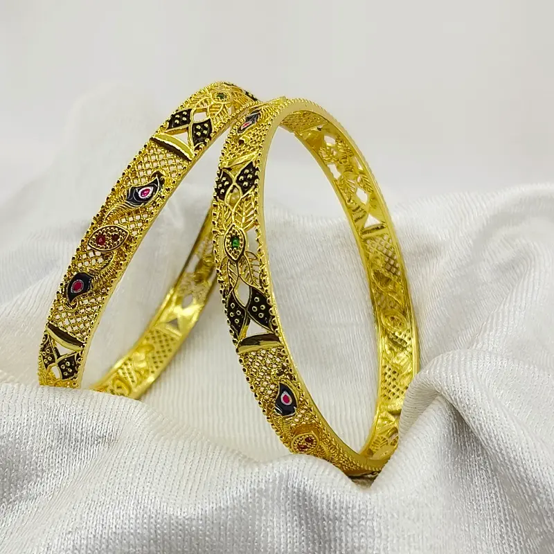 Splendid Mor Pankh Feather Gold Plated Ad Stone Bangles Kadli Kangan