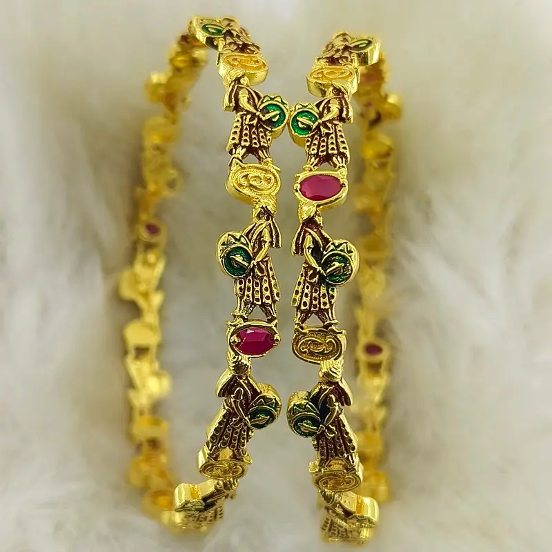 Unique Dholi Design Gold Plated Oxidised Multi Colour American Diamond Bangles