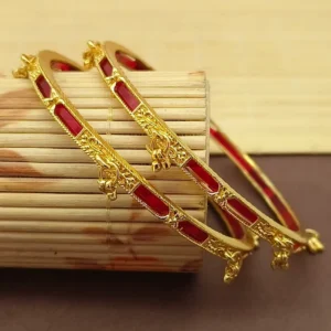 Attractive Flower Leaves Valley With Jumakhi Gold Plated Bangles Kadli