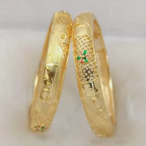 Attractive Two Carry Design Jalidar Flower Gold Plated Minakari Bangles Kadli