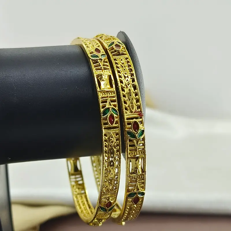 Awesome Three Leaves Jalidar With Minakari Gold Plated Bangles Kadli - Image 6
