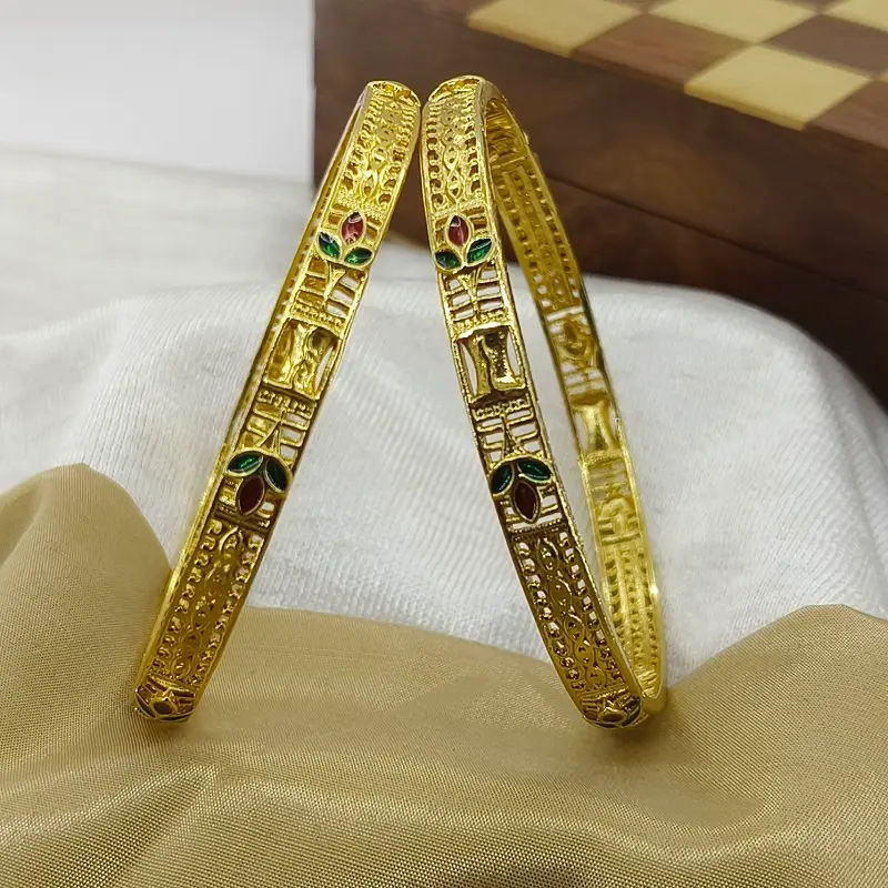 Awesome Three Leaves Jalidar With Minakari Gold Plated Bangles Kadli