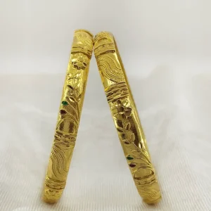 Beautiful Flower Doted Wave Gold Plated Minakari Leaves Bangles Kadli
