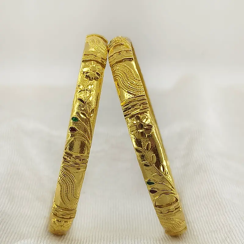 Beautiful Flower Doted Wave Gold Plated Minakari Leaves Bangles Kadli