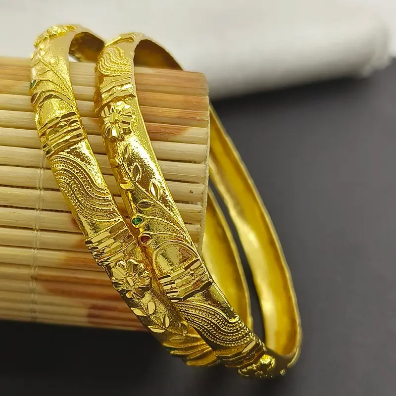 Beautiful Flower Doted Wave Gold Plated Minakari Leaves Bangles Kadli - Image 5