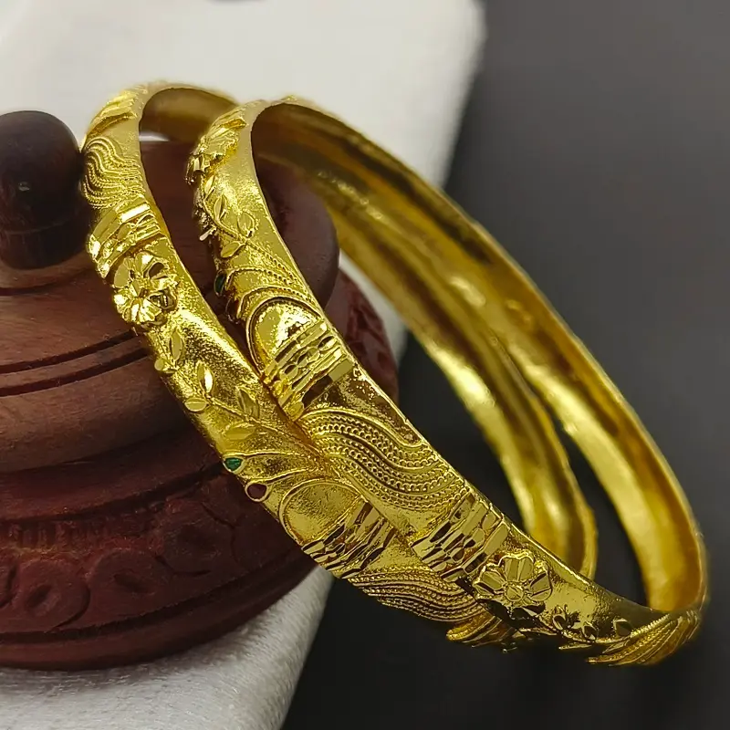 Beautiful Flower Doted Wave Gold Plated Minakari Leaves Bangles Kadli - Image 6