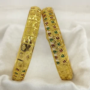 Beautiful Green & Red Leaves Doted Square Gold Plated Minakari Bangles Kadli