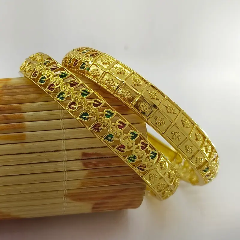 Beautiful Green & Red Leaves Doted Square Gold Plated Minakari Bangles Kadli - Image 5