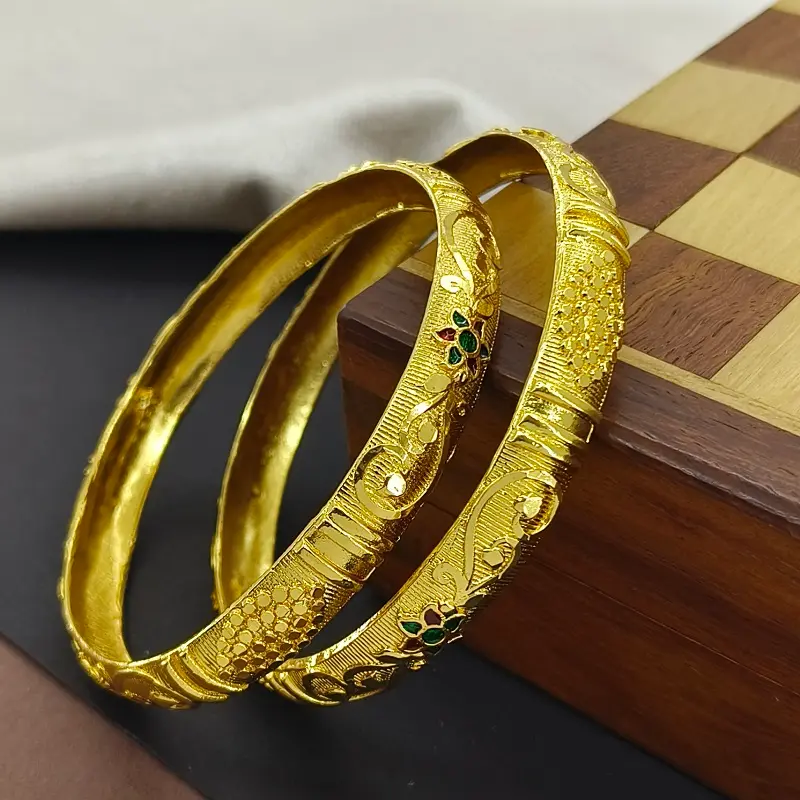 Classical Doted Eye Flower Valley Gold Plated with Minakari Bangles Kadli - Image 3