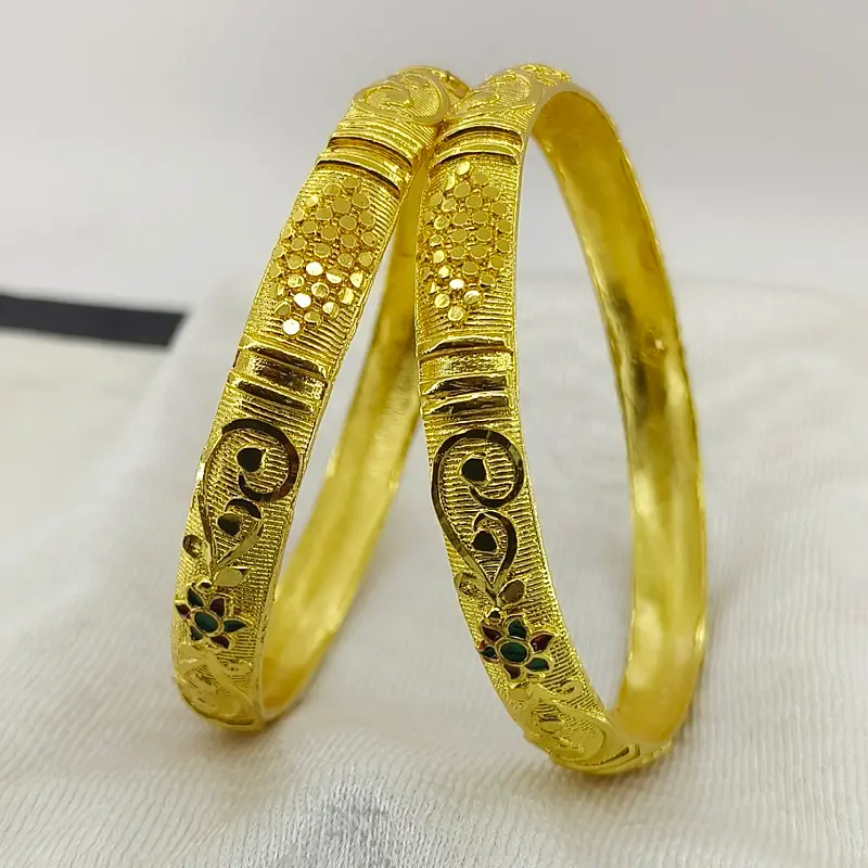Classical Doted Eye Flower Valley Gold Plated with Minakari Bangles Kadli - Image 2