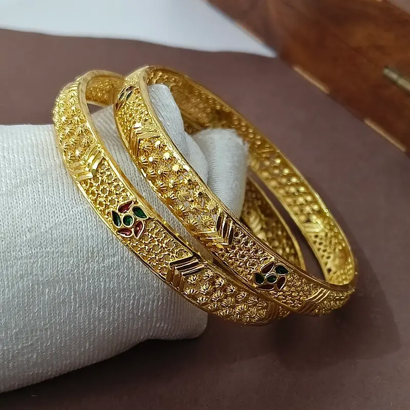 Designable Flower Doted Round & Arrows Gold Plated Bangles Kadli - Image 6