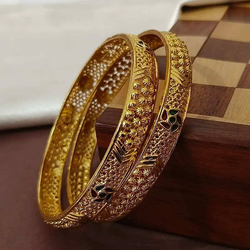 Designable Flower Doted Round & Arrows Gold Plated Bangles Kadli - Image 3
