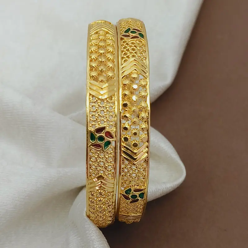 Designable Flower Doted Round & Arrows Gold Plated Bangles Kadli - Image 2