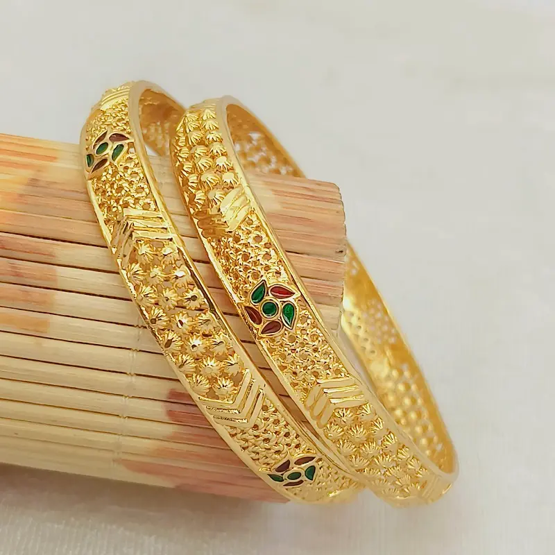 Designable Flower Doted Round & Arrows Gold Plated Bangles Kadli - Image 5