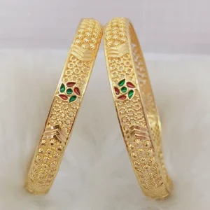 Designable Flower Doted Round & Arrows Gold Plated Bangles Kadli