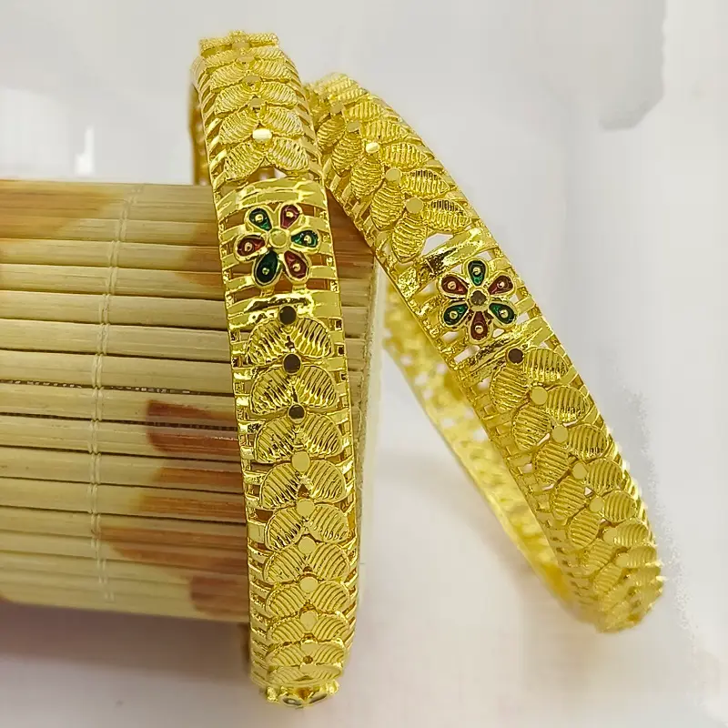 Designable Flower Double Leaves Gold Plated Minakari Bangles Kadli - Image 2