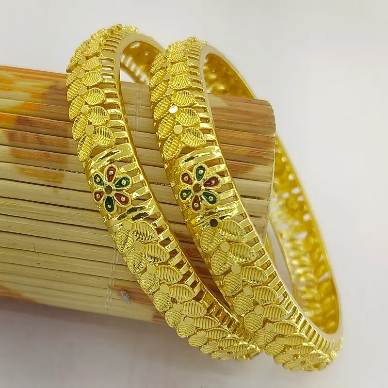 Designable Flower Double Leaves Gold Plated Minakari Bangles Kadli - Image 3
