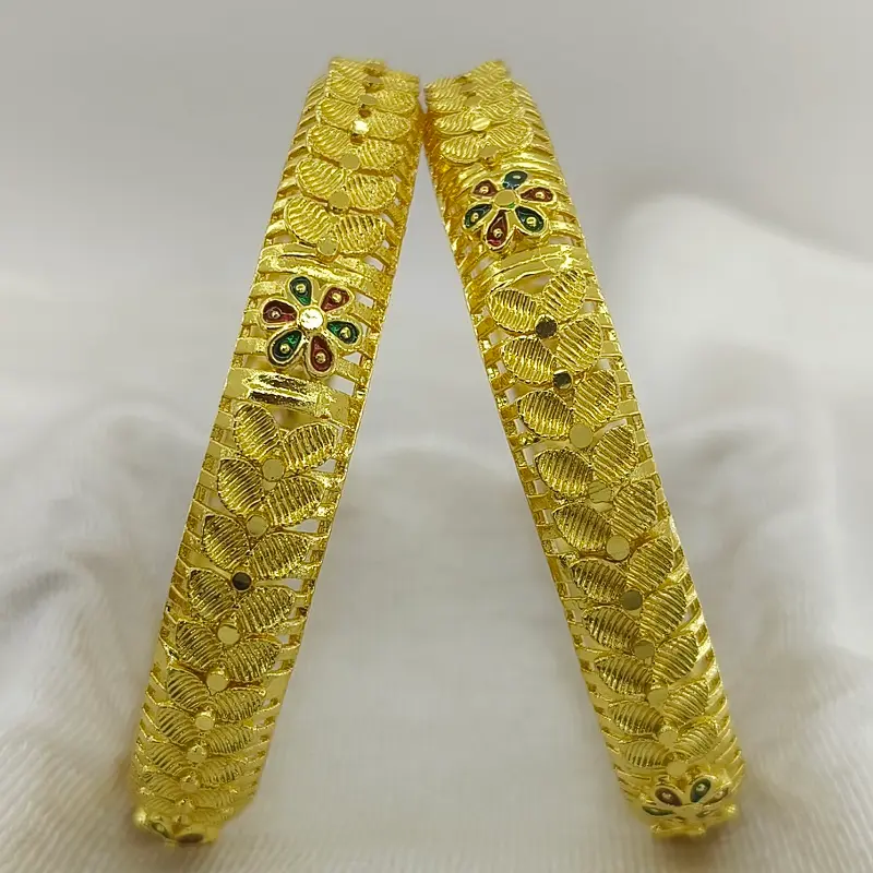 Designable Flower Double Leaves Gold Plated Minakari Bangles Kadli - Image 5