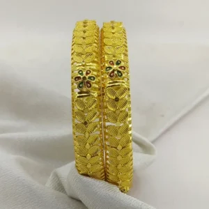 Designable Flower Double Leaves Gold Plated Minakari Bangles Kadli