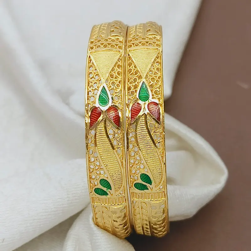 Designable Stars & Leaves Jalidar Wave Design Gold Plated Minakari Bangles Kadli - Image 4