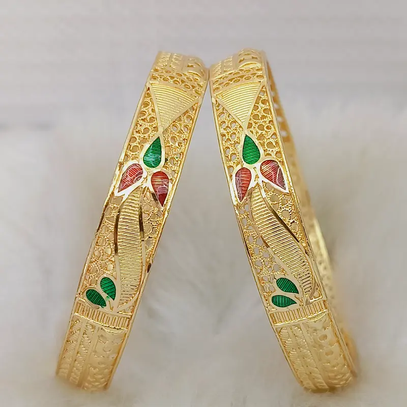 Designable Stars & Leaves Jalidar Wave Design Gold Plated Minakari Bangles Kadli - Image 5
