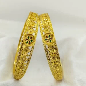 Elegant Flower Doted Squares Gold Plated With Minakari Bangles Kadli