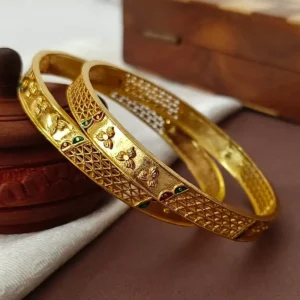 Designable Three Flower & Jalidar Gold Plated Minakari Bangles Kadli