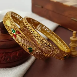 Designable Stars & Leaves Jalidar Wave Design Gold Plated Minakari Bangles Kadli