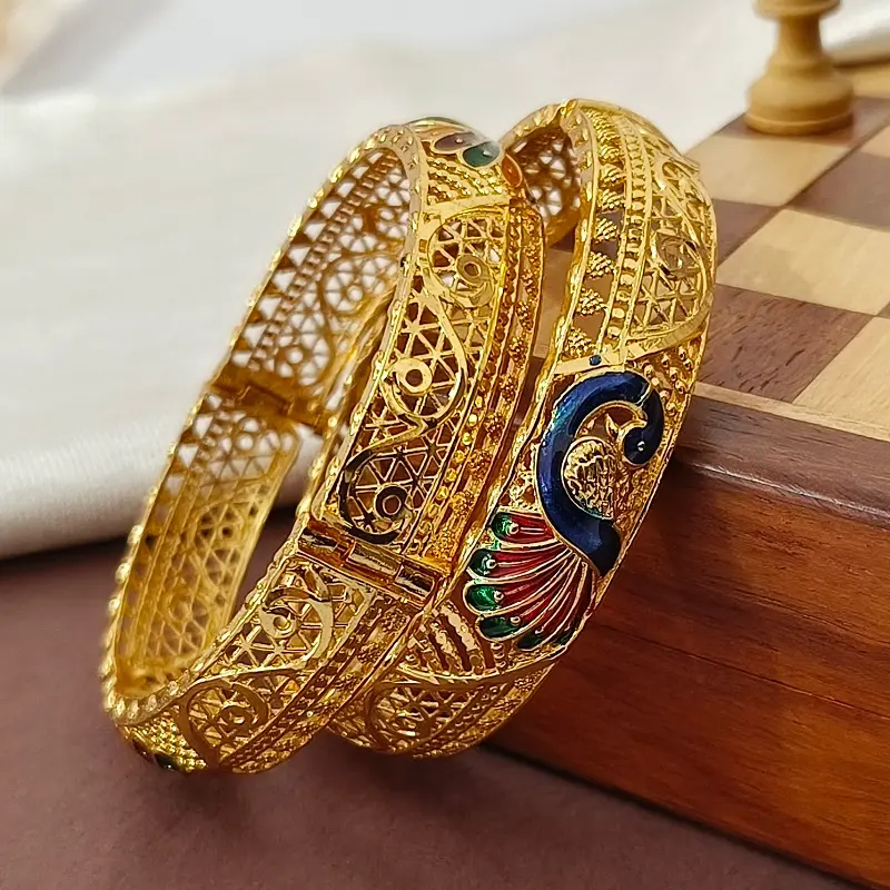 Beautiful Peacock Jalidar Style Gold Plated Minakari Bangles Kadli - Image 6