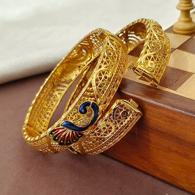 Beautiful Peacock Jalidar Style Gold Plated Minakari Bangles Kadli - Image 2