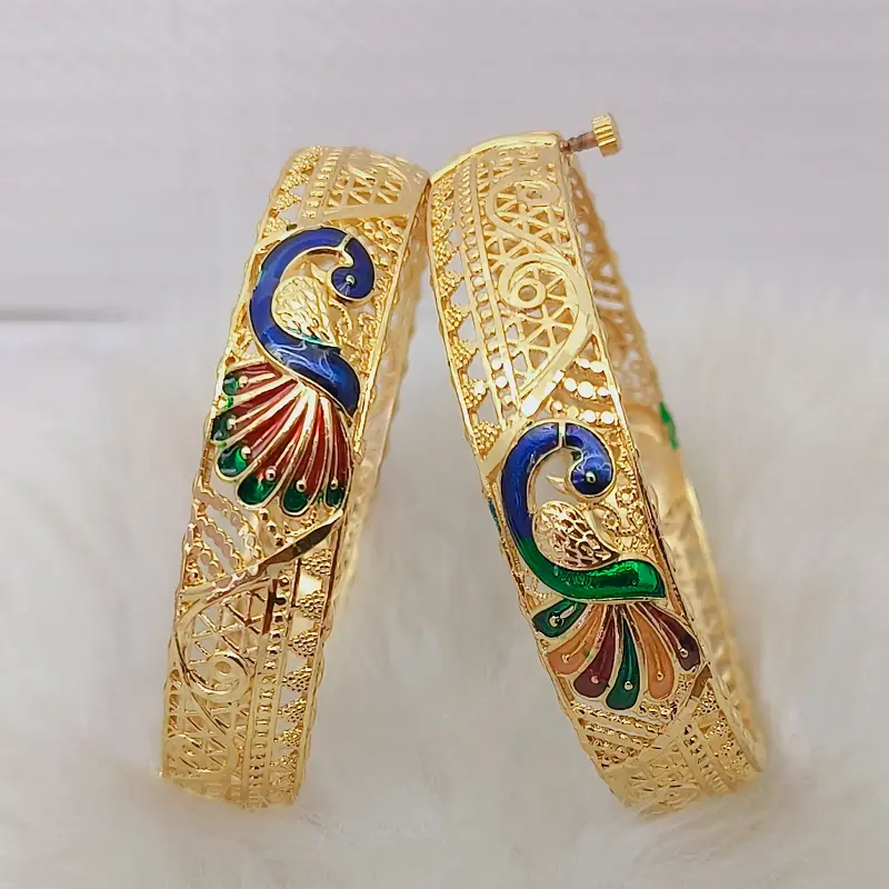 Beautiful Peacock Jalidar Style Gold Plated Minakari Bangles Kadli
