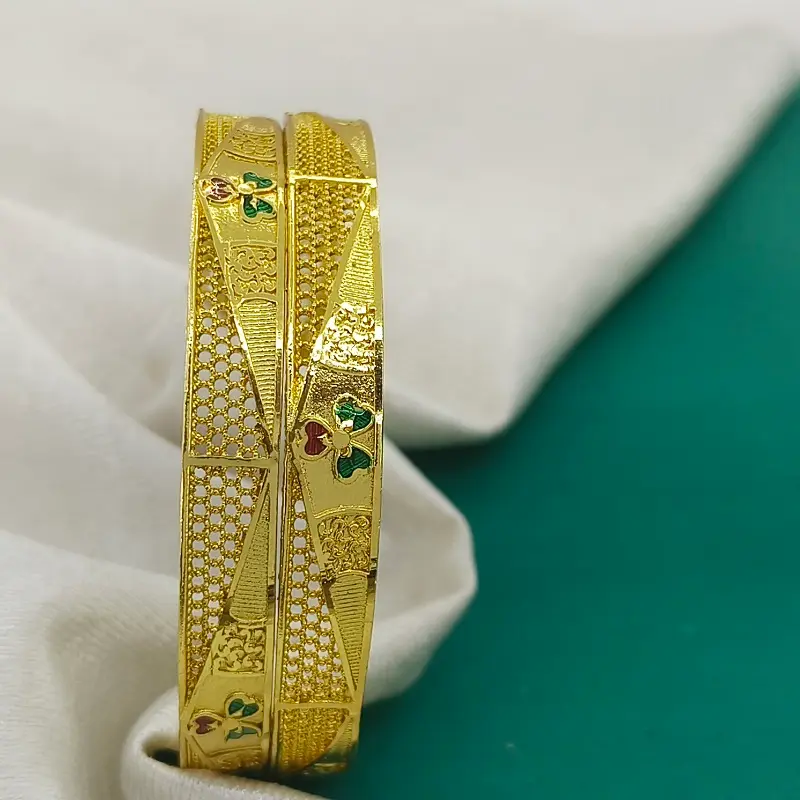 Lovely Jalidar Triangle Gold Plated Minakari Flower Bangles Kadli - Image 2