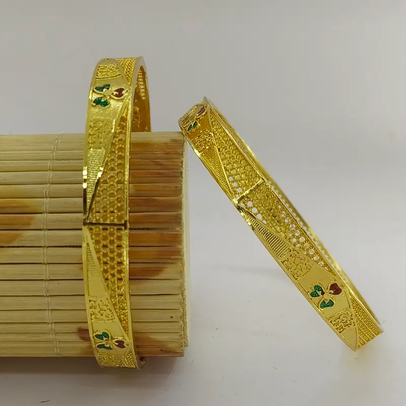 Lovely Jalidar Triangle Gold Plated Minakari Flower Bangles Kadli - Image 3