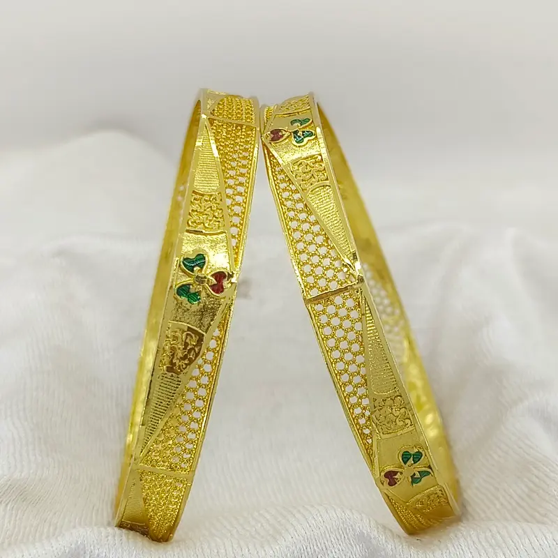 Lovely Jalidar Triangle Gold Plated Minakari Flower Bangles Kadli