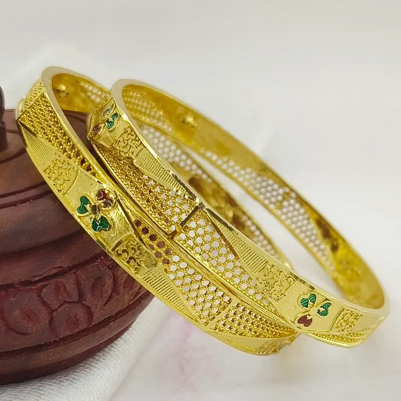 Lovely Jalidar Triangle Gold Plated Minakari Flower Bangles Kadli - Image 4