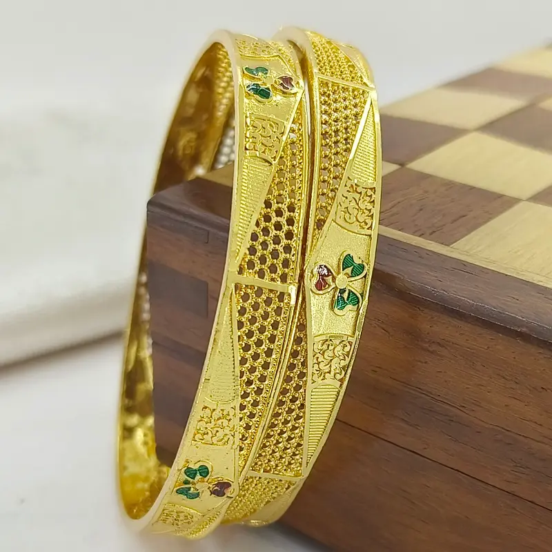 Lovely Jalidar Triangle Gold Plated Minakari Flower Bangles Kadli - Image 5