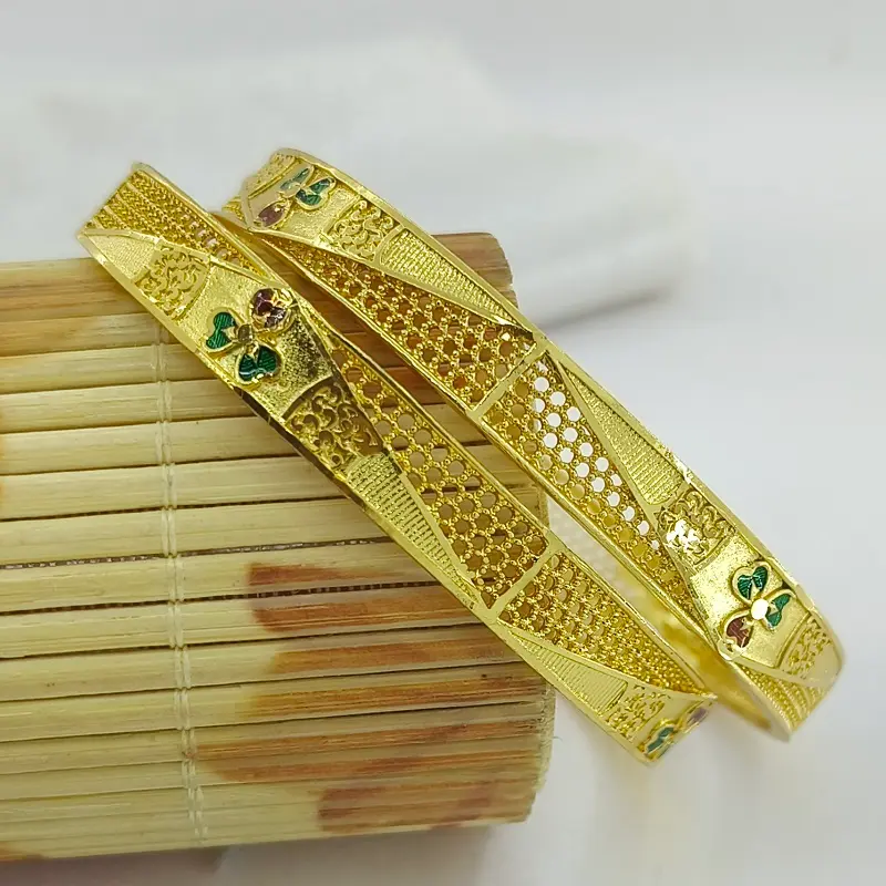 Lovely Jalidar Triangle Gold Plated Minakari Flower Bangles Kadli - Image 6