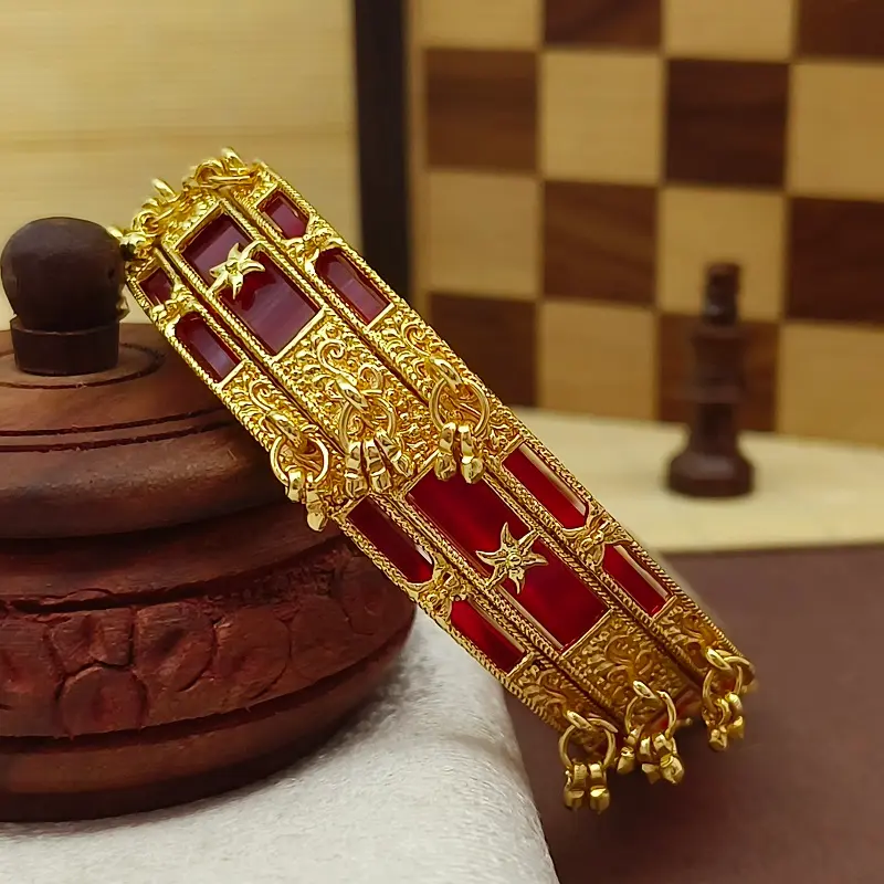 Fancy Square In Star Valley With Jumakhi Design Gold Plated Chudo Bangles - Image 3