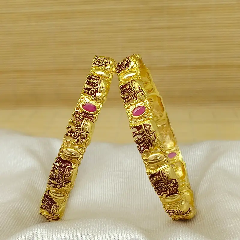 Elegant Hathi Elephant Design Gold Plated American Diamond Bangles Kada - Image 6