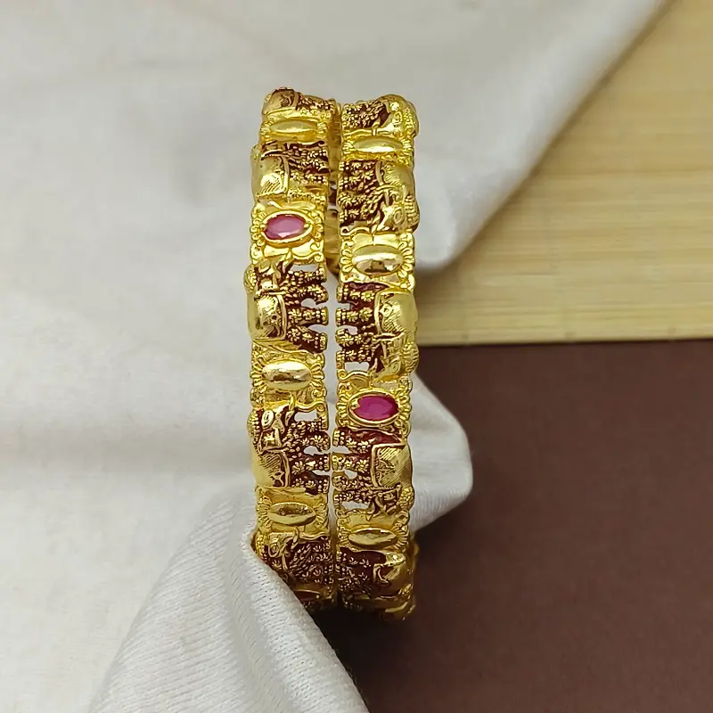 Elegant Hathi Elephant Design Gold Plated American Diamond Bangles Kada
