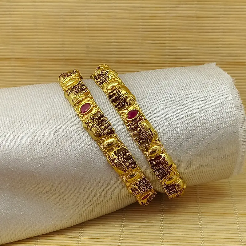 Elegant Hathi Elephant Design Gold Plated American Diamond Bangles Kada - Image 5