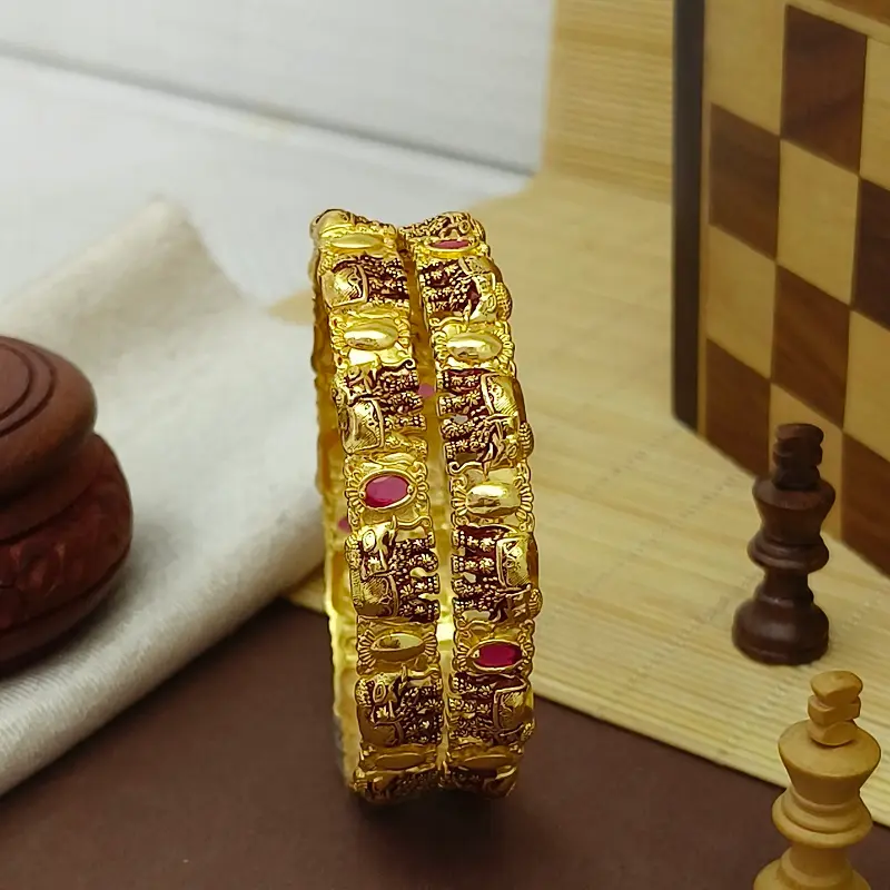 Elegant Hathi Elephant Design Gold Plated American Diamond Bangles Kada - Image 4