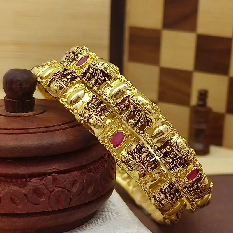 Elegant Hathi Elephant Design Gold Plated American Diamond Bangles Kada - Image 3